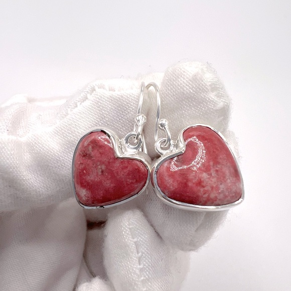 Thulite .925 Sterling Silver Heart Earrings - Picture 8 of 15